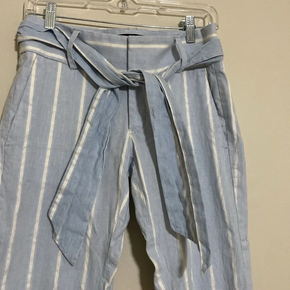 Banana Republic Logan crop Blue White linen Striped pants women 0 vacation beach